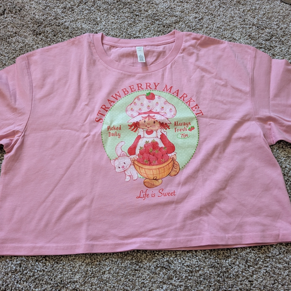 New! Strawberry Shortcake Market Pink Crop Top Women's/Juniors L T-shirt